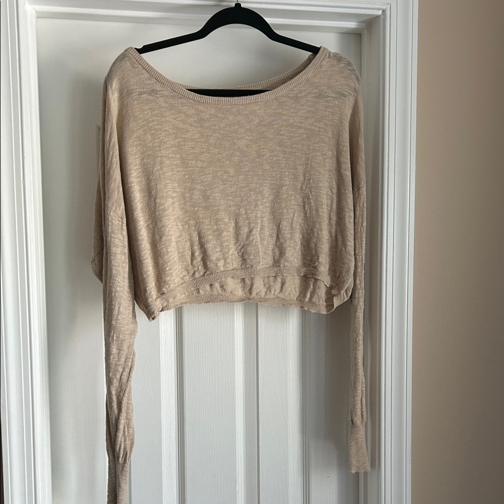 Natural Life Layering Beige Cropped Sweater Top Small